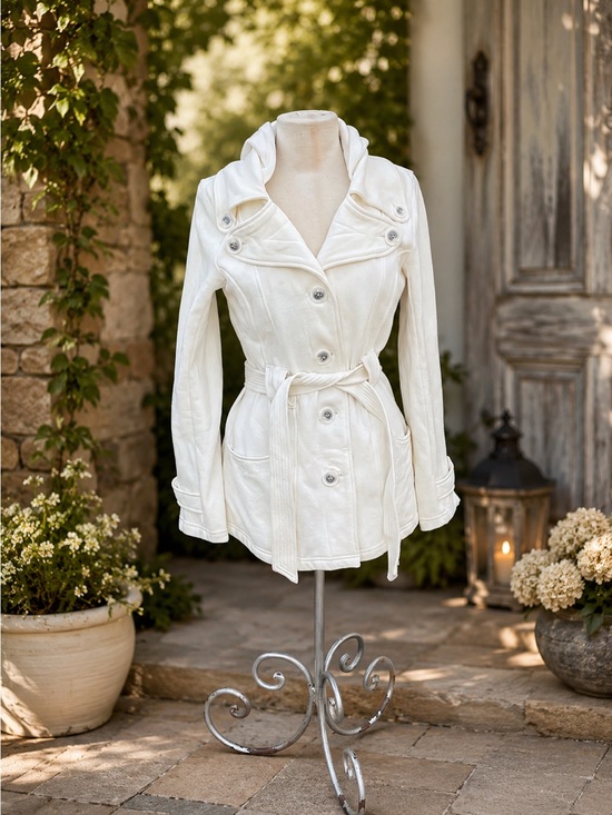 Maurices Jackets & Blazers - Maurices Women’s Cream Hooded Belted Peacoat Jacket – Size Medium